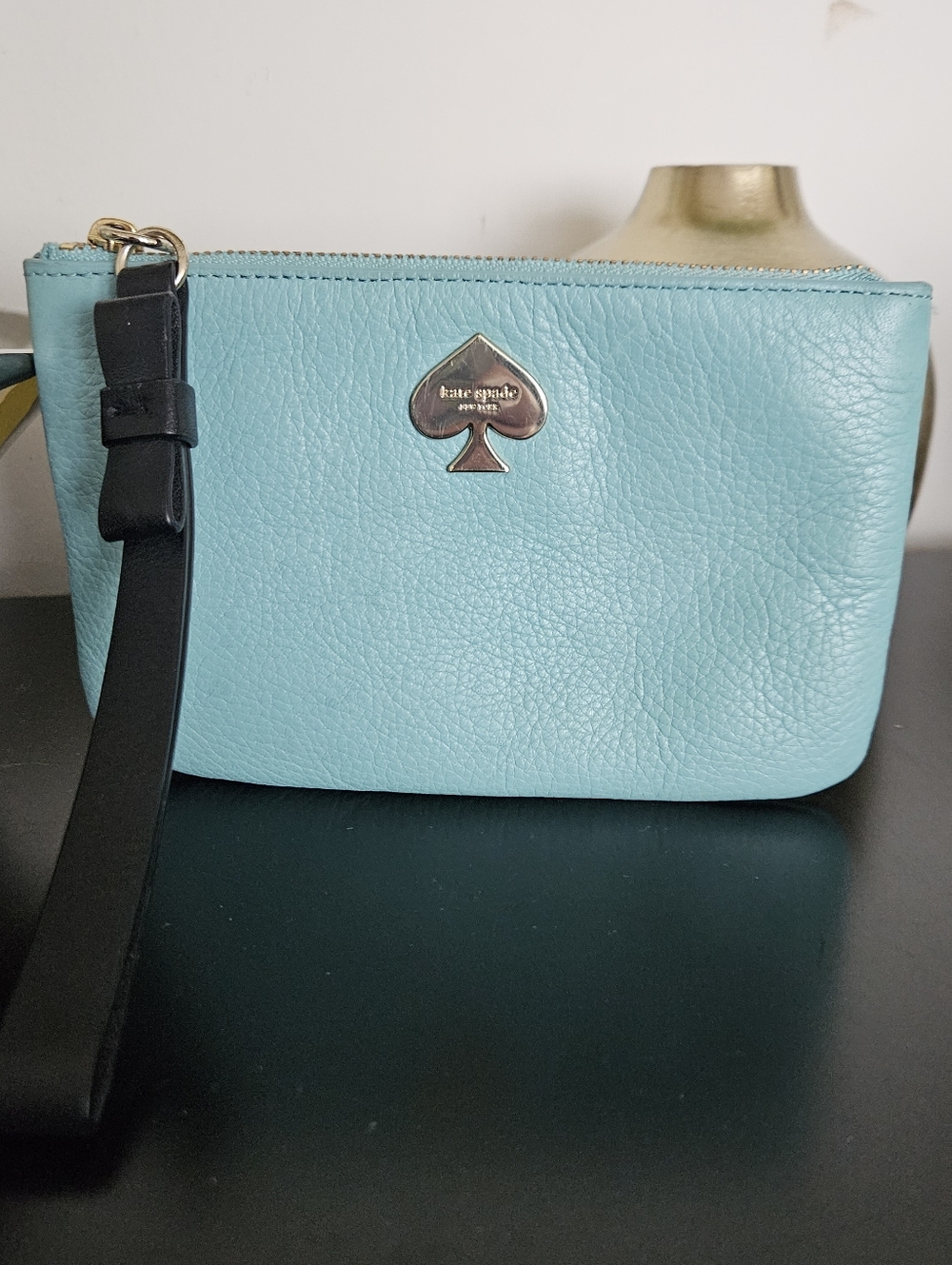Kate Spade Teal Leather Wristlet Pouch, Excellent Condition (6.5" X 4")